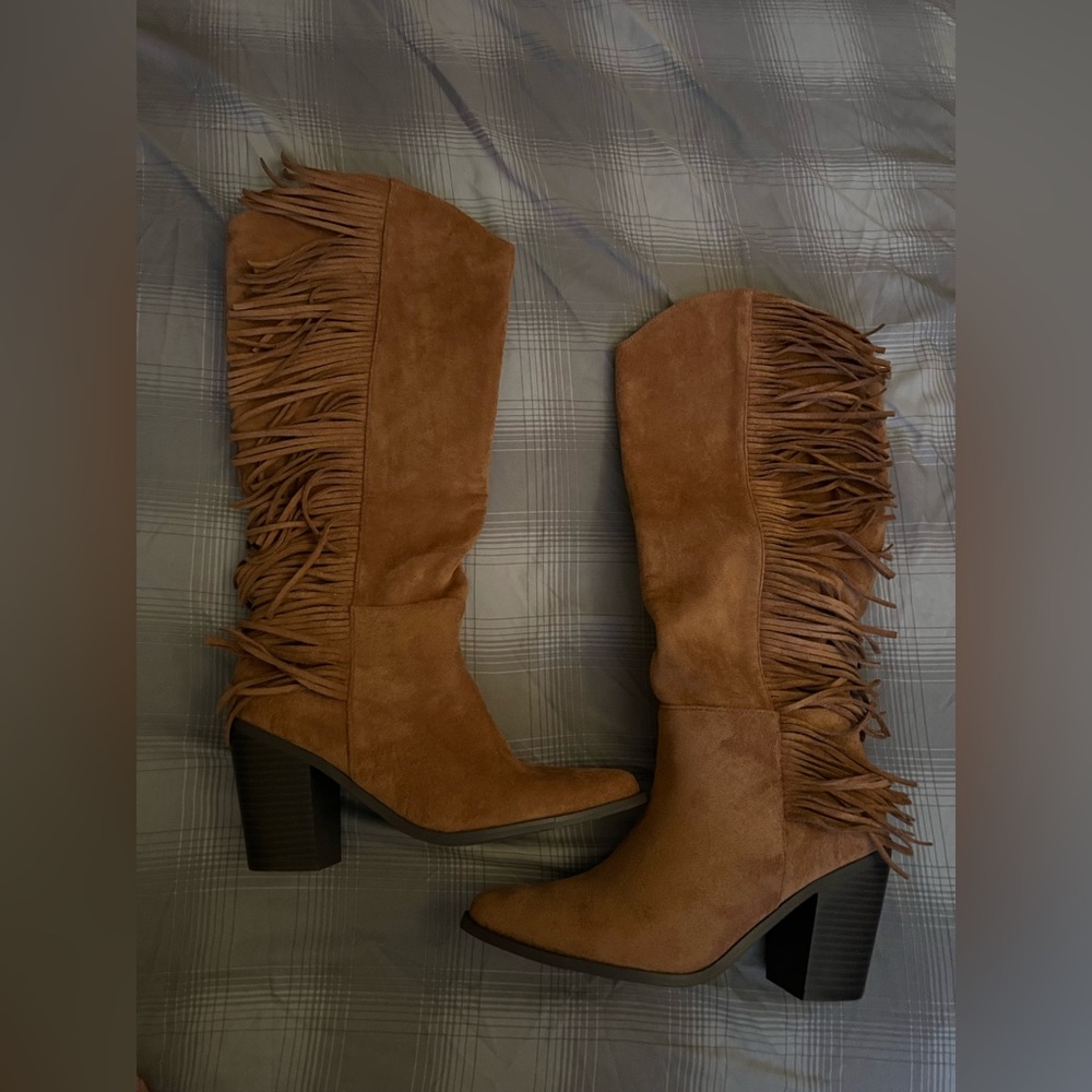 Windsor Tan Fringe Heeled Boots